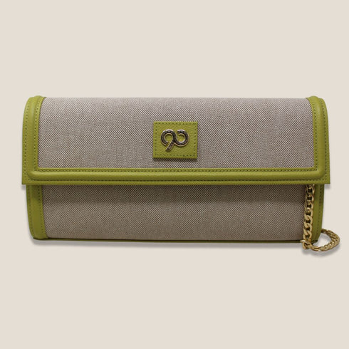 90 Feet Kaya Lime Green Premium Genuine Leather and Canvas Clutch Bag